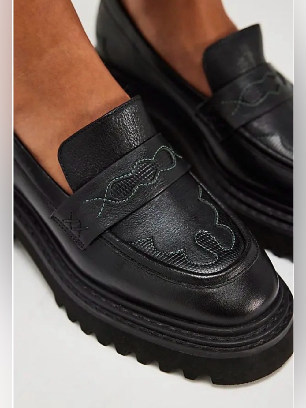 Free People Darci Platform Loafer Black Leather Chunky Lug Sole Size 10 NIB $148